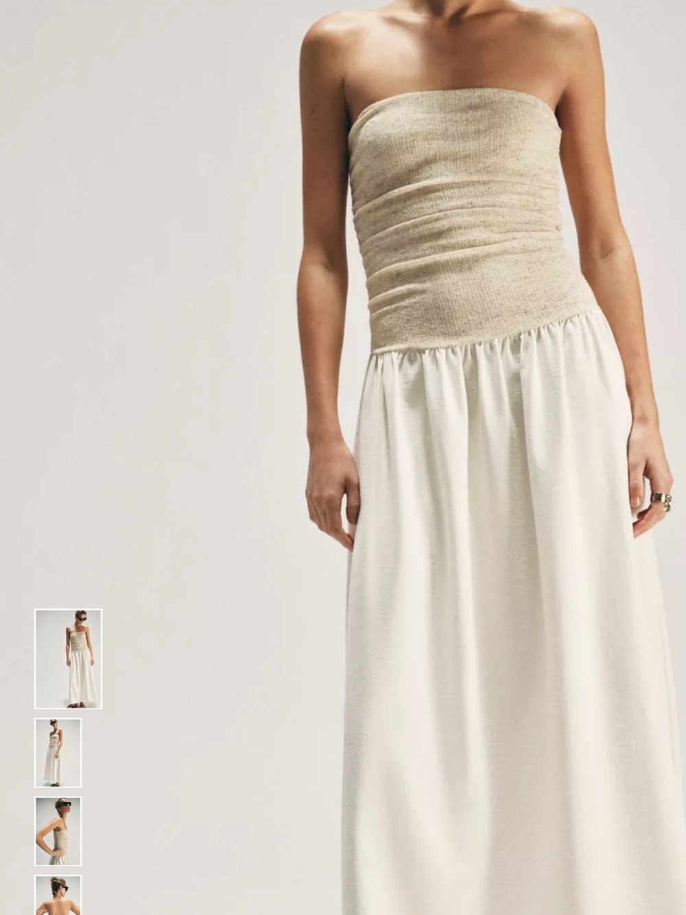 Zara Strapless Two-Tone Maxi Dress in Beige and White
